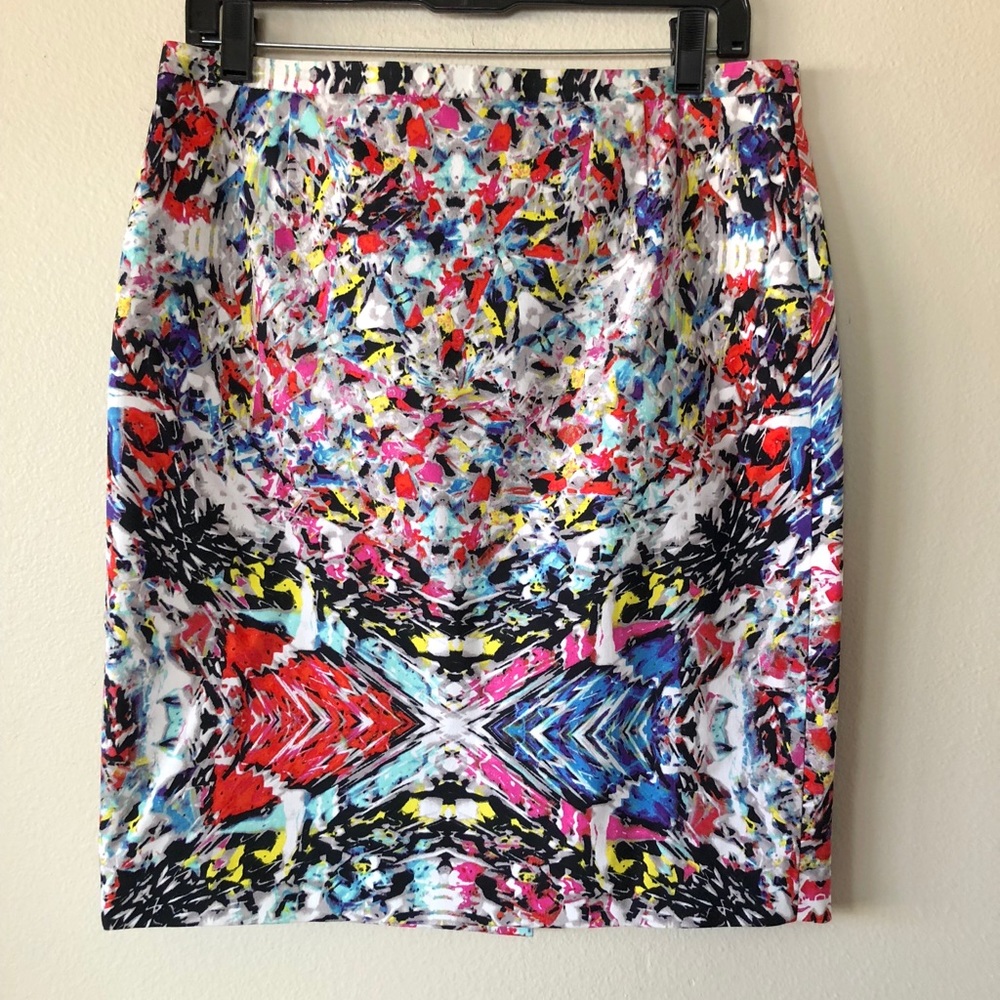 Tahari Abstract Print Pencil Skirt Stretch Size 8